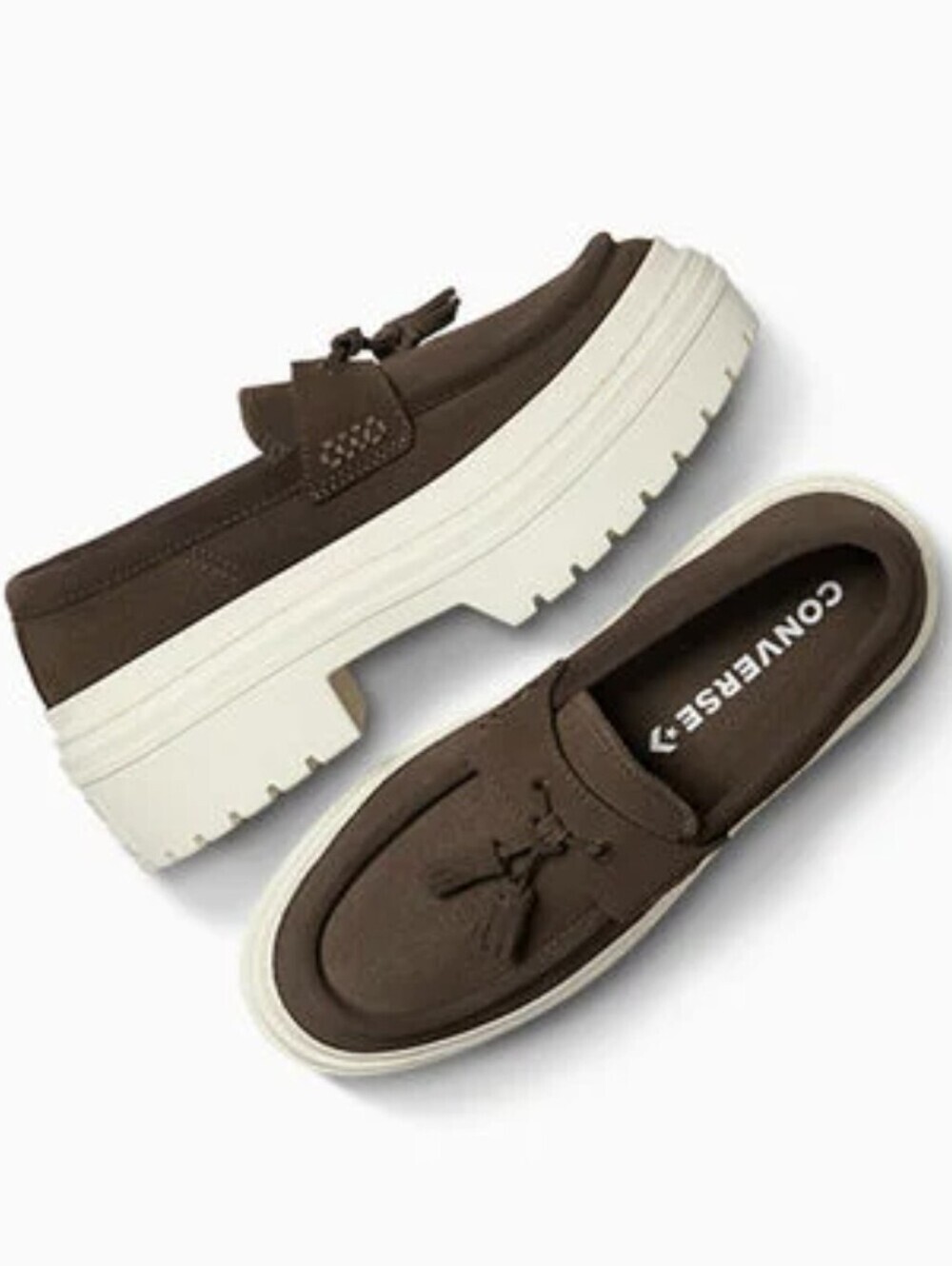 Converse Chuck Taylor Suede Lugged Heel Loafers Chocolate Brown Platforms Sz 7.5